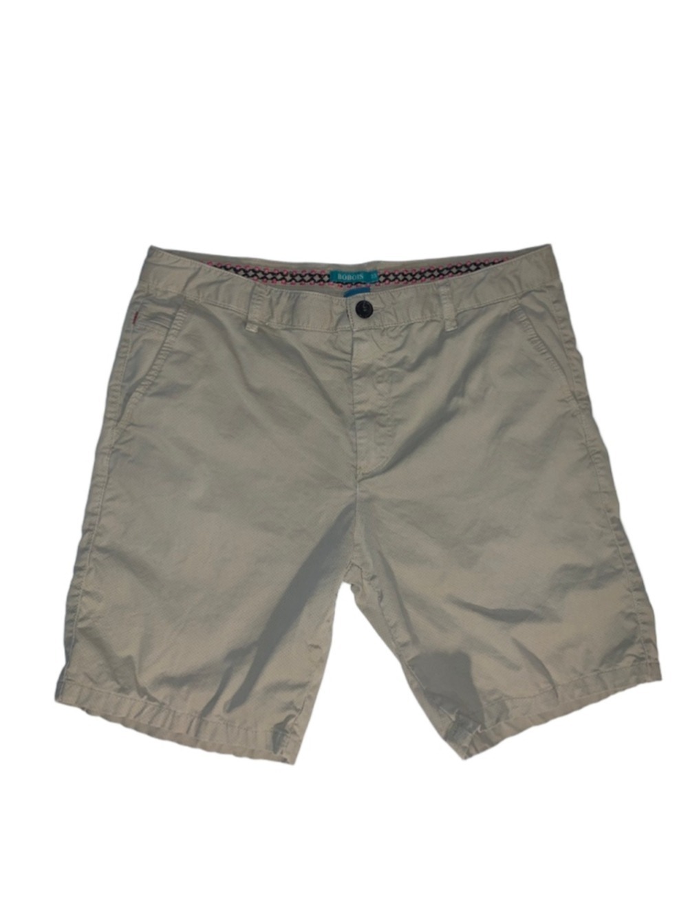 Men's BOBOIS Beige Flat Front Shorts Waist 33 with Pink Trim